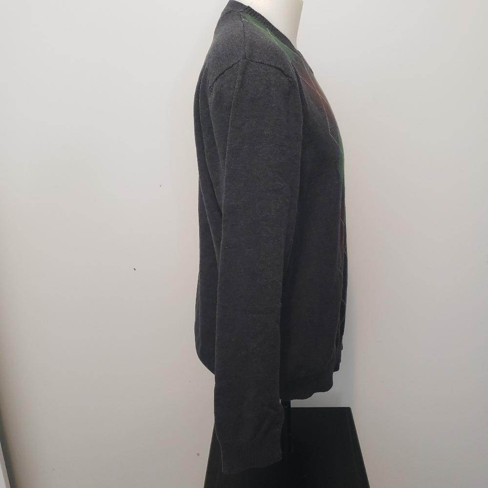 Tommy Hilfiger Y2K Men's Cabincore V-Neck Sweater‎ Gray Green Argyle Size XL - Picture 5 of 7